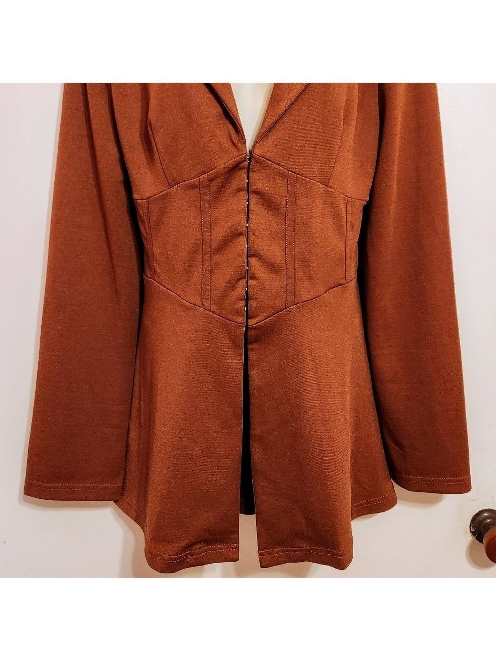 Shein Brown Hook And Eye Blazer Jacket Size 8 10 - Picture 3 of 10